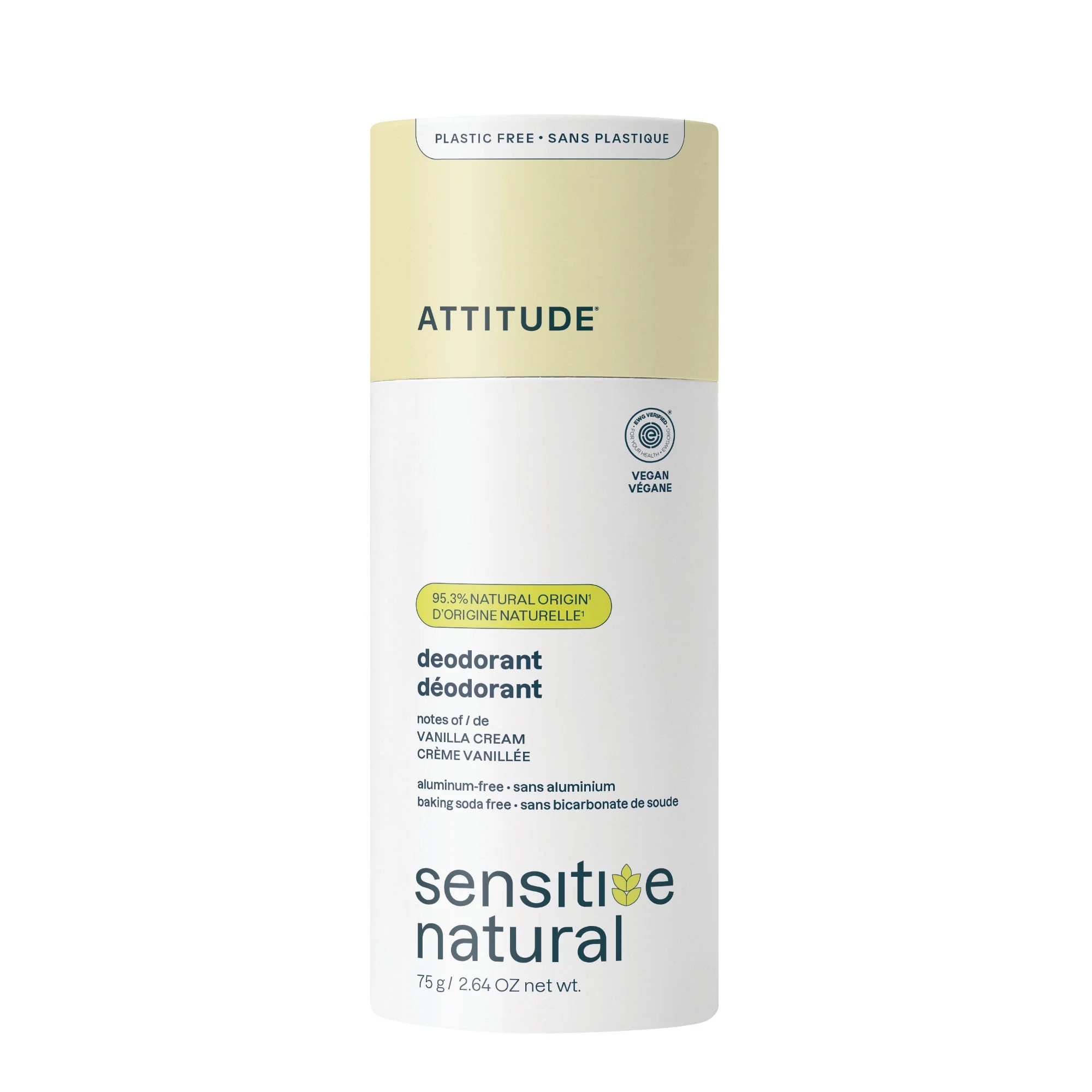 Deodorant - Plastic-free Stick Sensitive Skin Vanilla Cream-2.64 OZ